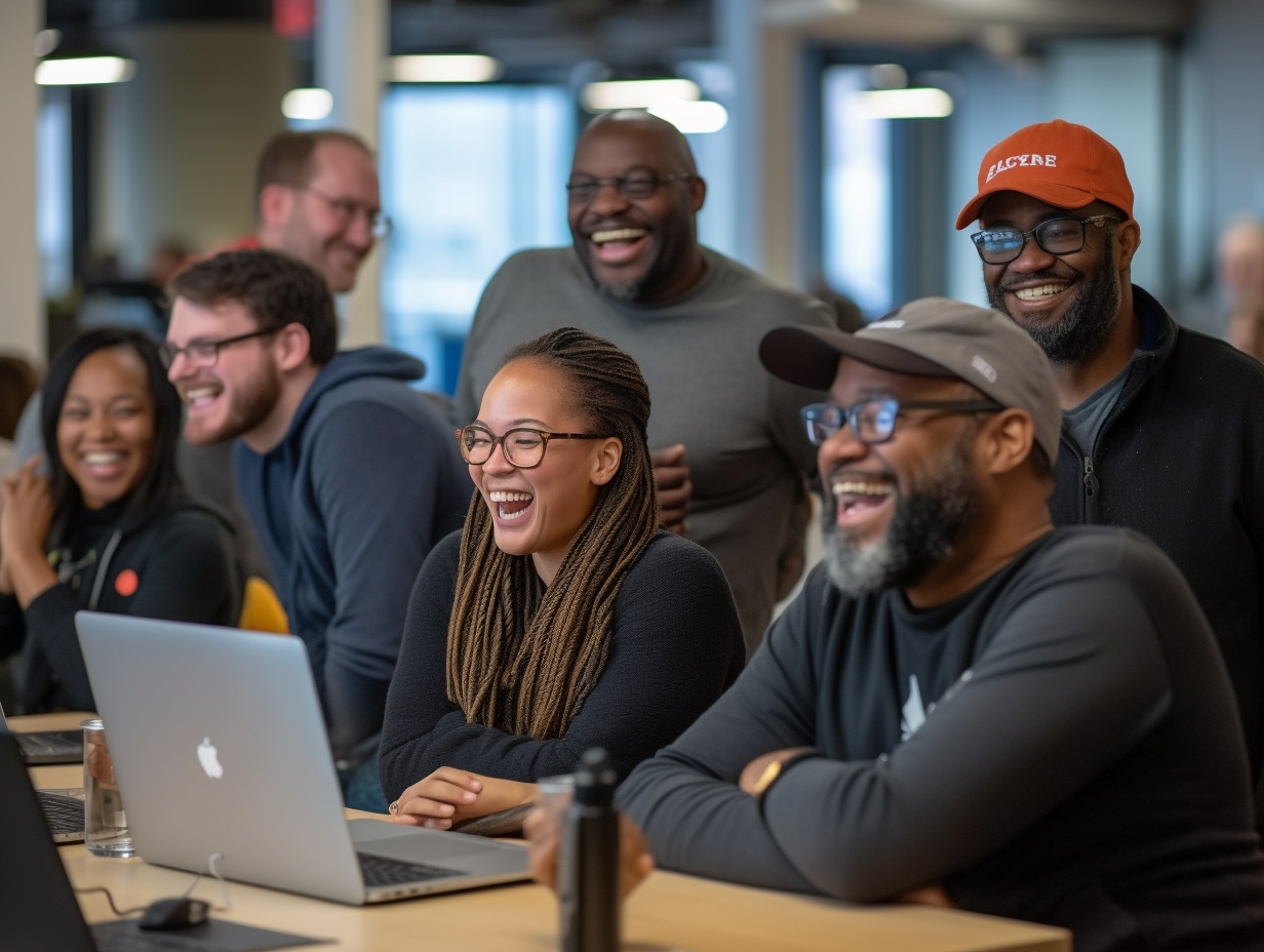 Image of a diverse group of maintainers sitting at a table maintaining DDEV